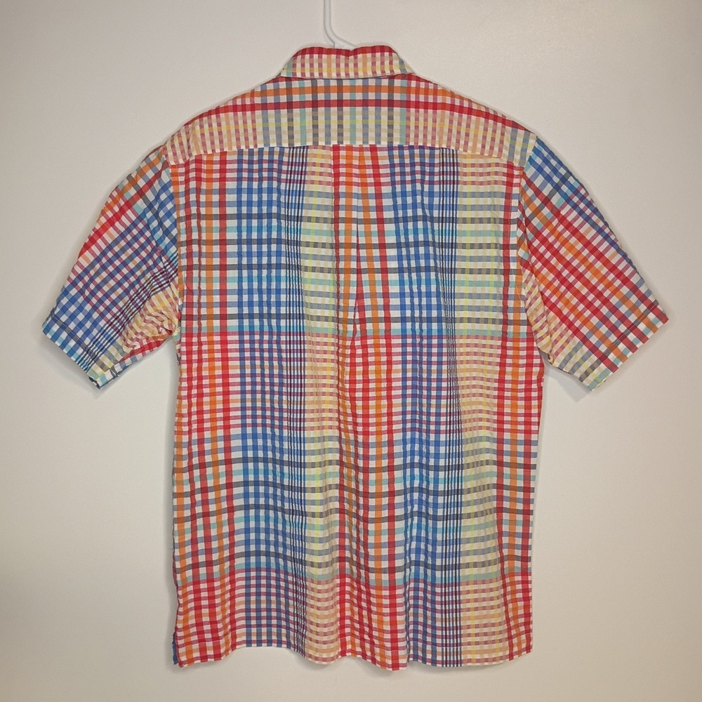 Lands' End Shirt‎ Mens Medium Seersucker Plaid Short Sleeve Button Up Multicolor - Picture 5 of 7